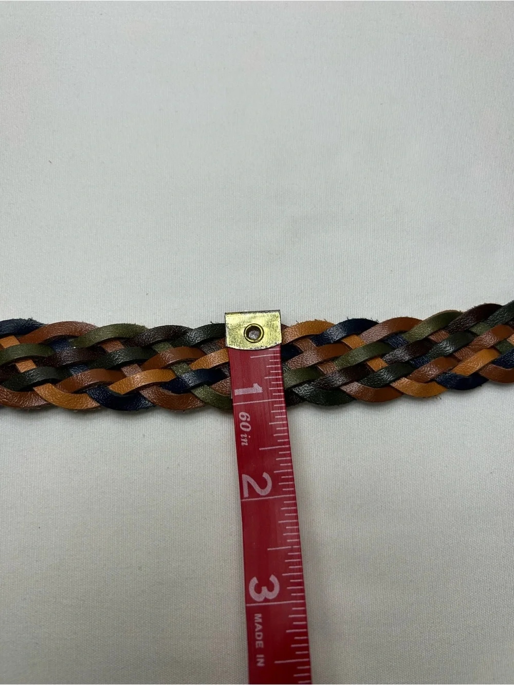 Braided Earthy Bohemian‎ Brass Buckle Adjustable No Holes Woven Leather Belt M-L